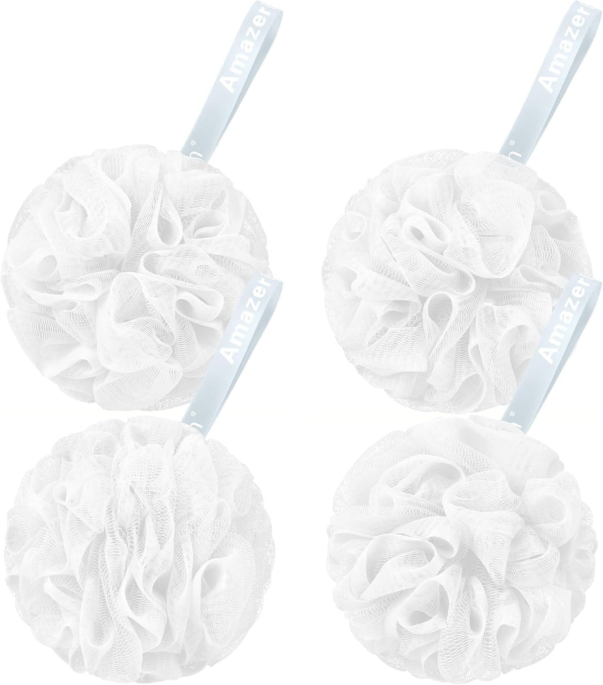 AmazerBath Loofah Sponge 75g/Piece, Exfoliating Bath Sponge Body Scrubber - Loofa Set of 4 - Snow White, Large