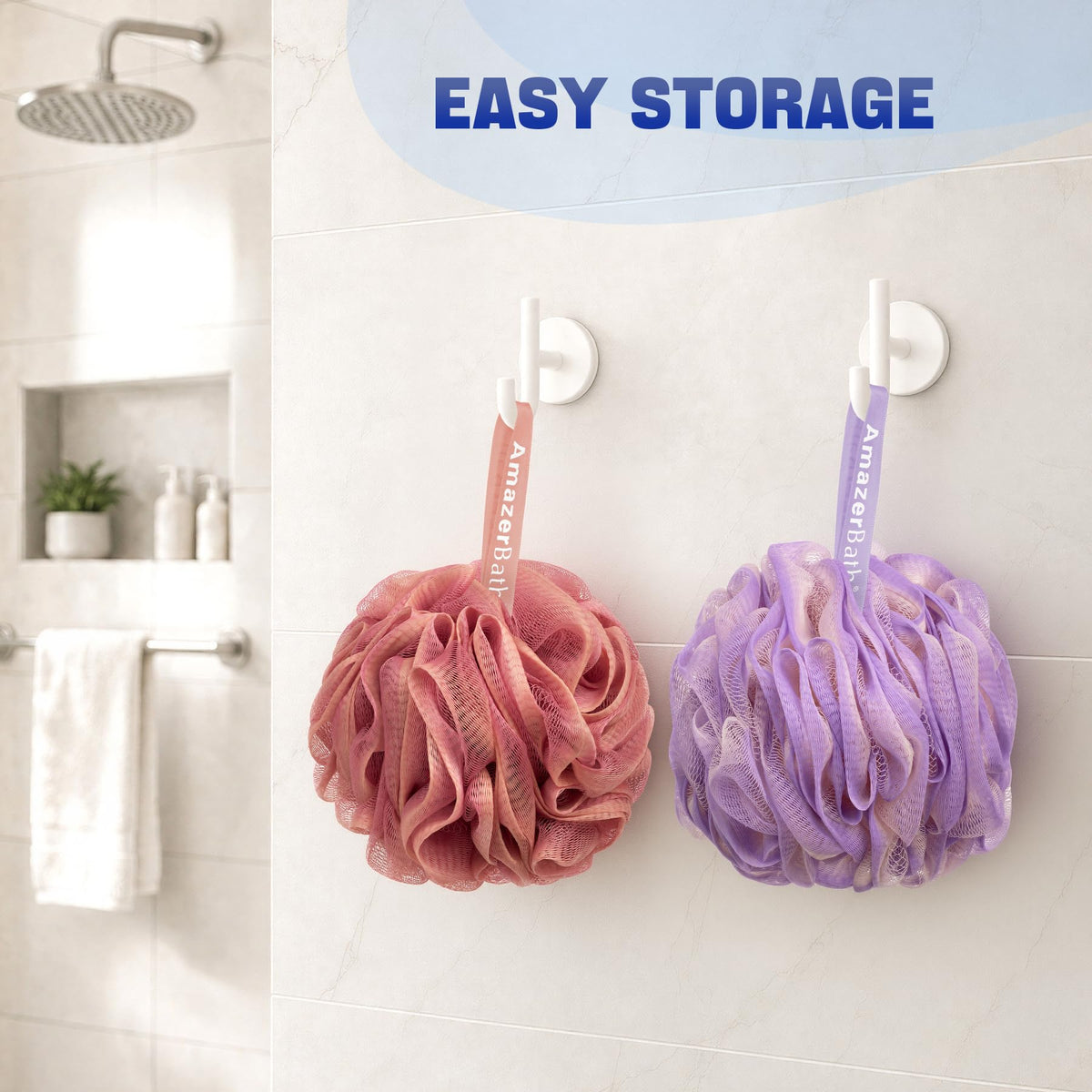AmazerBath Loofah Sponge 75g/Piece, Exfoliating Bath Sponge Body Scrubber - Loofa Set of 4 - Snow White, Large