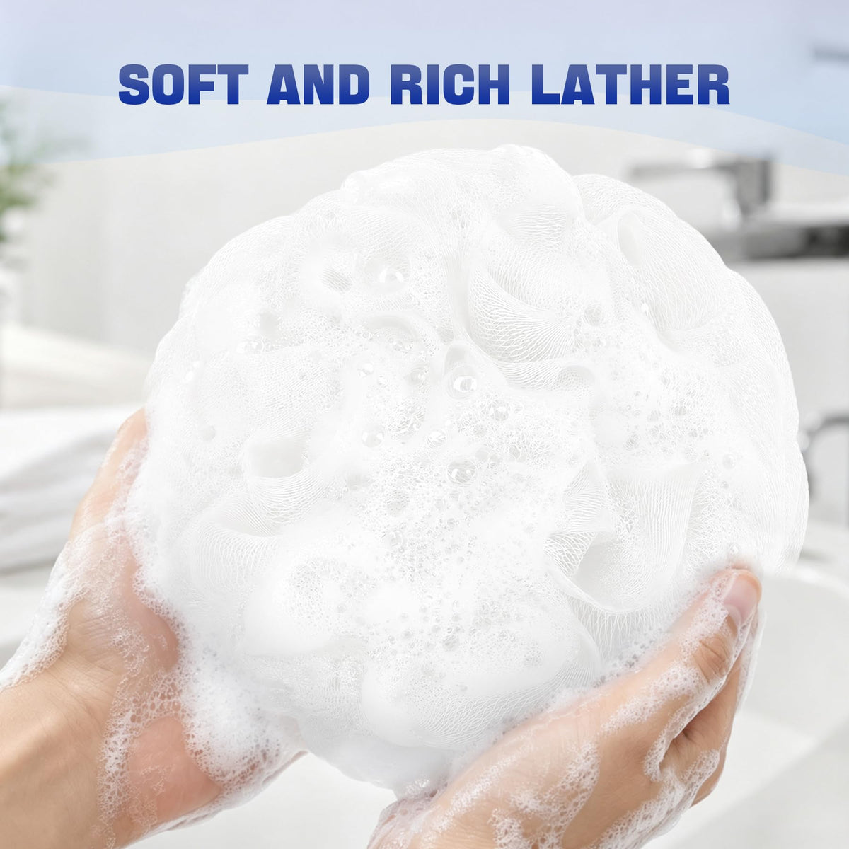 AmazerBath Loofah Sponge 75g/Piece, Exfoliating Bath Sponge Body Scrubber - Loofa Set of 4 - Snow White, Large
