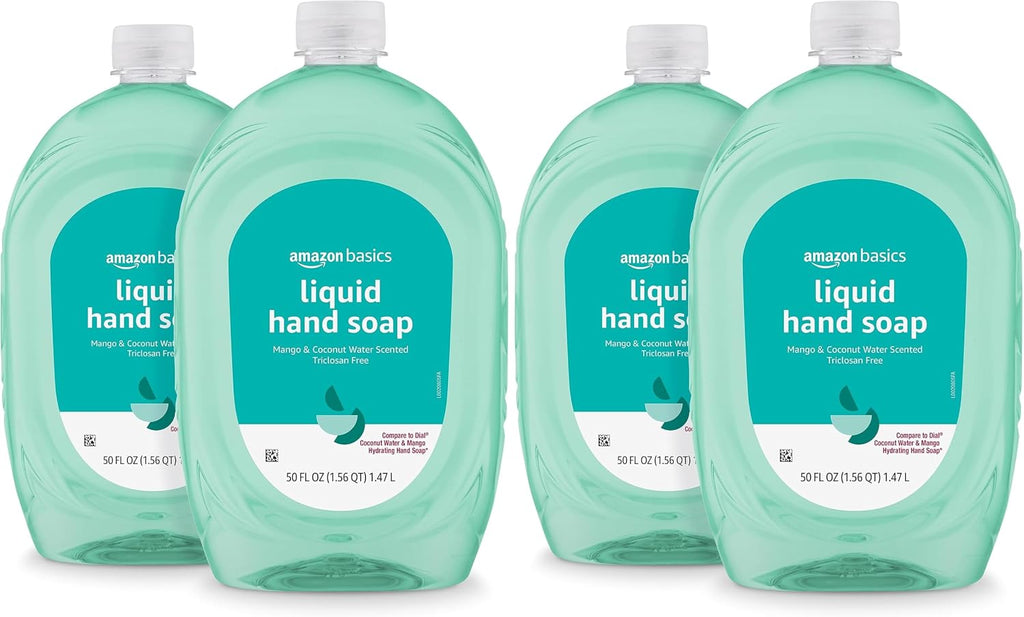 Amazon Basics Liquid Hand Soap Refill, Mango & Coconut Water Scent, Triclosan-Free, 50 Fl Oz (Pack of 4)