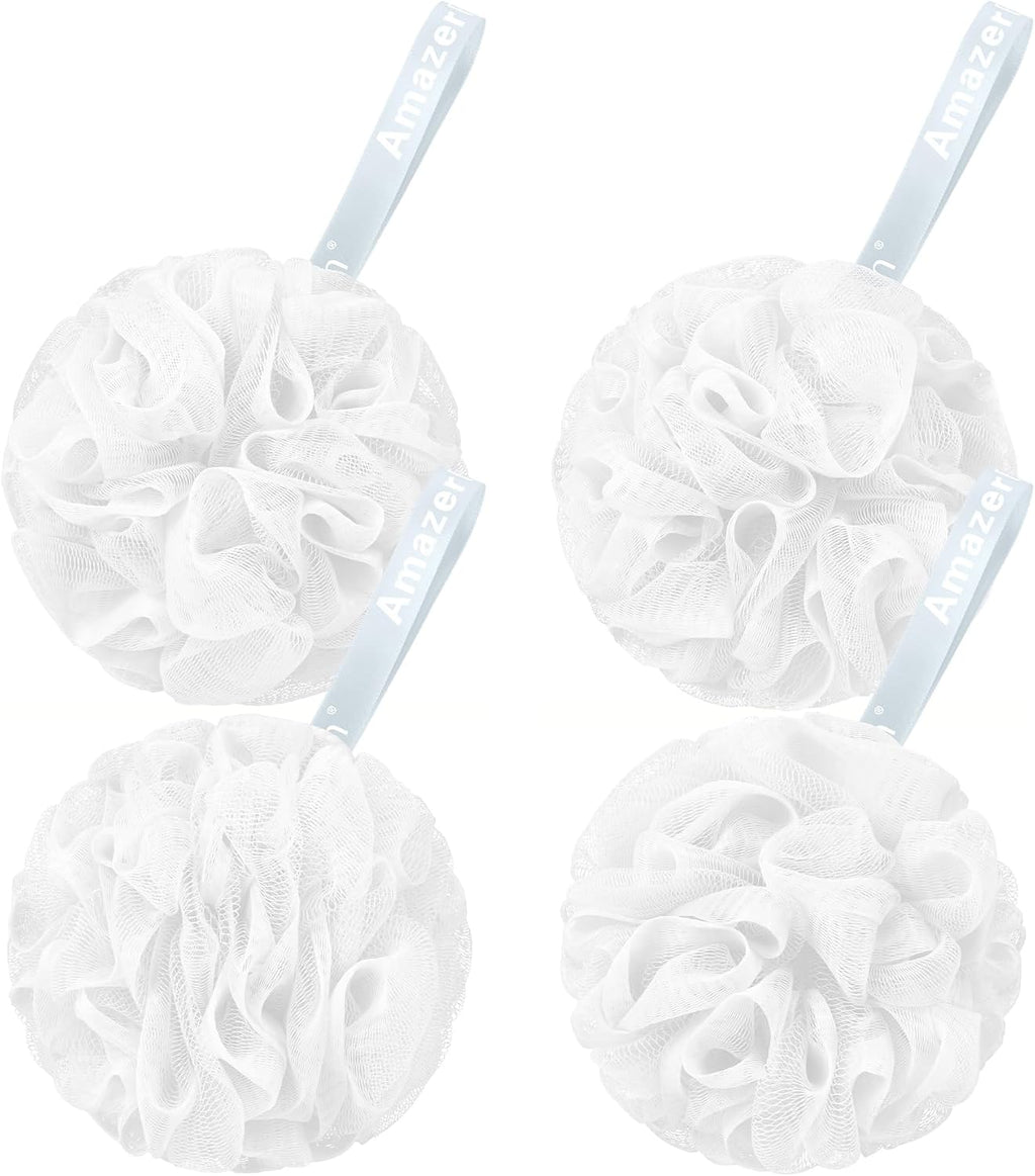 AmazerBath Loofah Sponge 75g/Piece, Exfoliating Bath Sponge Body Scrubber - Loofa Set of 4 - Snow White, Large