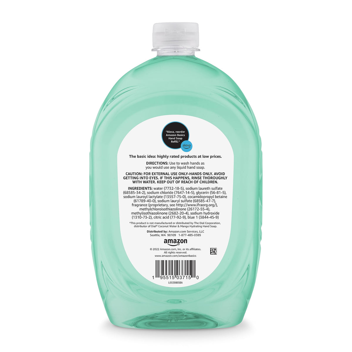 Amazon Basics Liquid Hand Soap Refill, Mango & Coconut Water Scent, Triclosan-Free, 50 Fl Oz (Pack of 4)