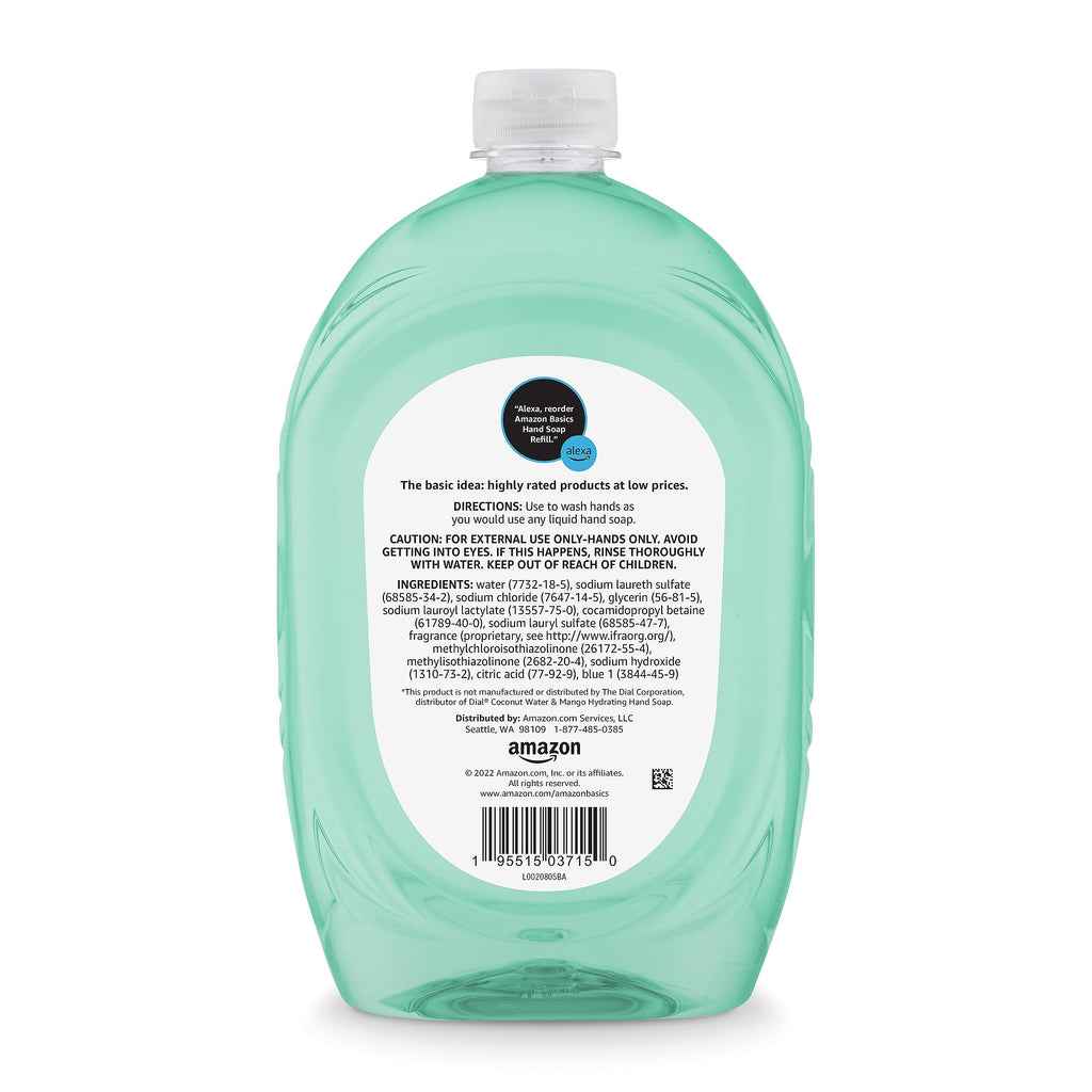 Amazon Basics Liquid Hand Soap Refill, Mango & Coconut Water Scent, Triclosan-Free, 50 Fl Oz (Pack of 4)