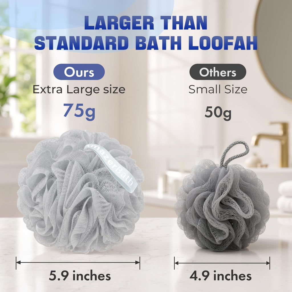 AmazerBath Loofah Sponge 75g/Piece, Exfoliating Bath Sponge Body Scrubber - Loofa Set of 4 - Snow White, Large
