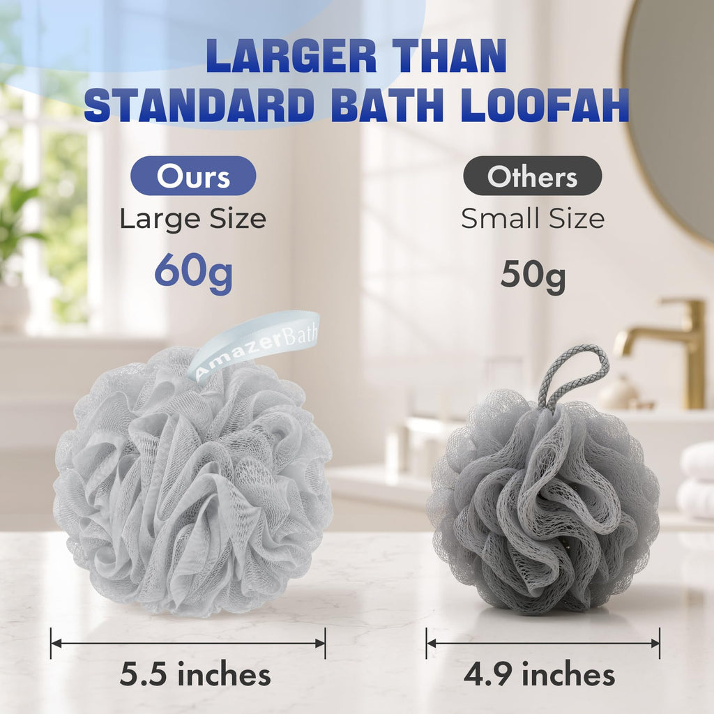AmazerBath Loofah Sponge 75g/Piece, Exfoliating Bath Sponge Body Scrubber - Loofa Set of 4 - Snow White, Large