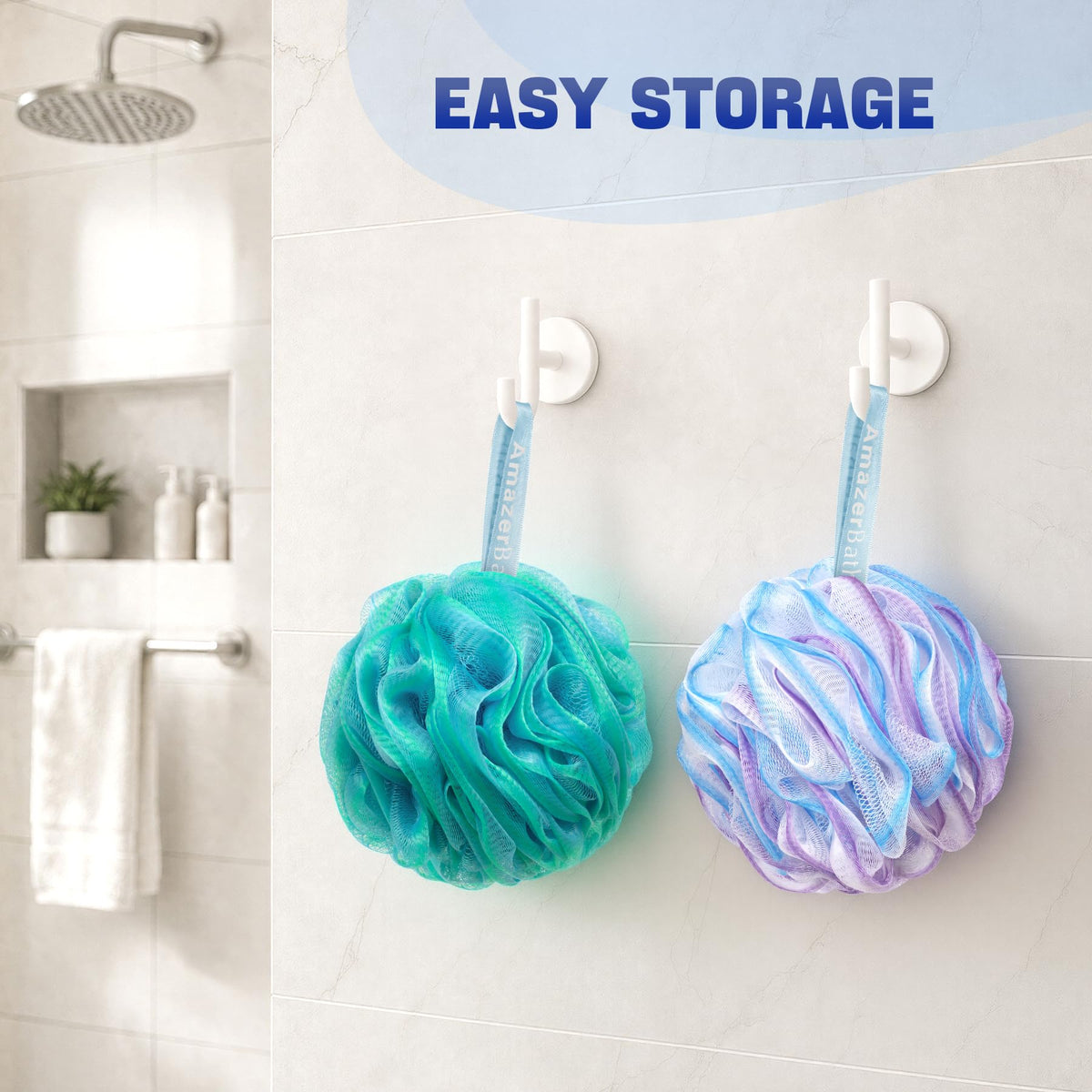 AmazerBath Loofah Sponge 75g/Piece, Exfoliating Bath Sponge Body Scrubber - Loofa Set of 4 - Snow White, Large