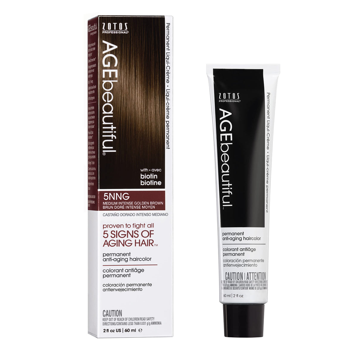 AGE beautiful Permanent Hair Color Cream, 100% Gray Coverage Hair Dye with Biotin Anti-Aging Formula for Fuller, Thicker Hair, Professional Salon Quality