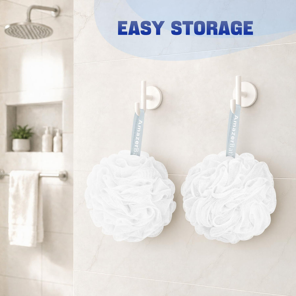 AmazerBath Loofah Sponge 75g/Piece, Exfoliating Bath Sponge Body Scrubber - Loofa Set of 4 - Snow White, Large