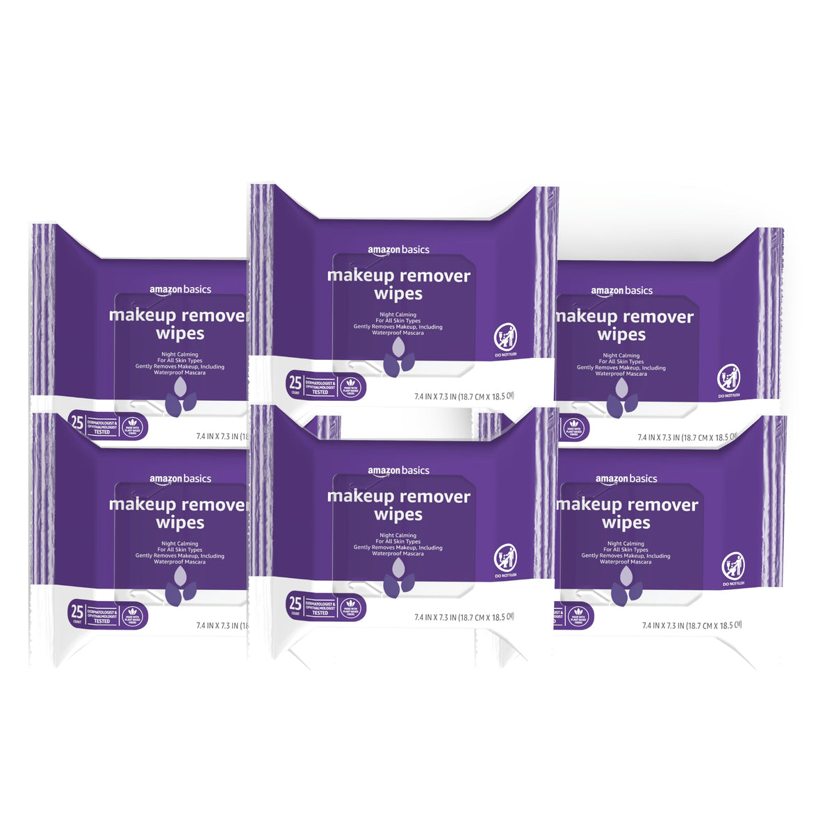 Amazon Basics Makeup Remover Wipes, Fragrance-Free, Alcohol-Free, Gentle Cleansing, Plant-Based, Dermatologist Tested, Removes Waterproof Mascara, Resealable, 25 Count, 1-Pack