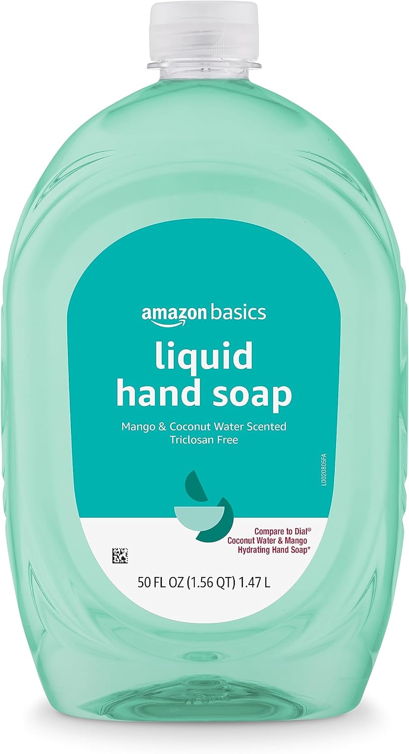 Amazon Basics Liquid Hand Soap Refill, Mango & Coconut Water Scent, Triclosan-Free, 50 Fl Oz (Pack of 4)