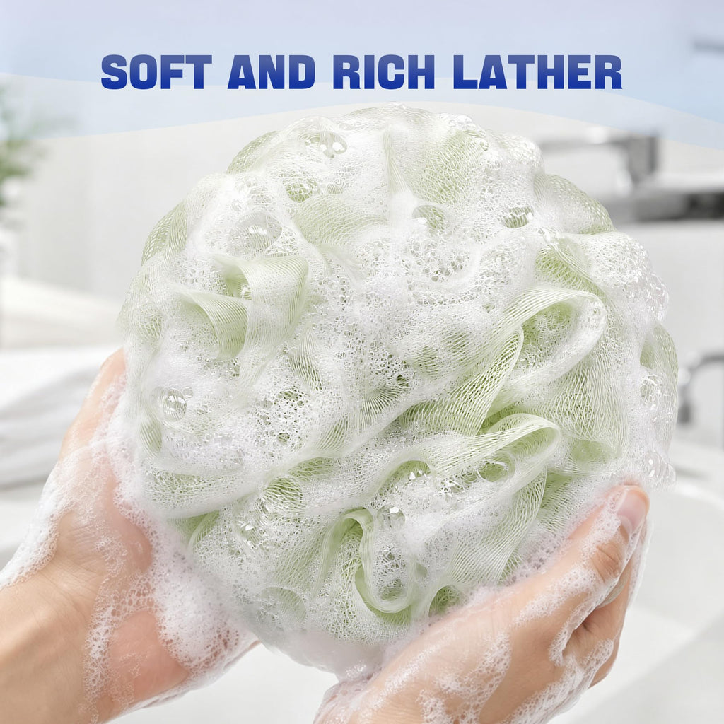 AmazerBath Loofah Sponge 75g/Piece, Exfoliating Bath Sponge Body Scrubber - Loofa Set of 4 - Snow White, Large