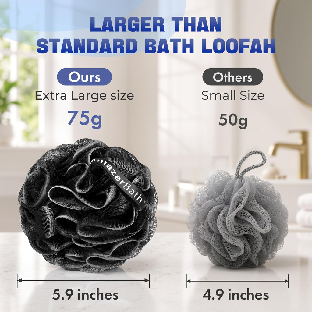 AmazerBath Loofah Sponge 75g/Piece, Exfoliating Bath Sponge Body Scrubber - Loofa Set of 4 - Snow White, Large