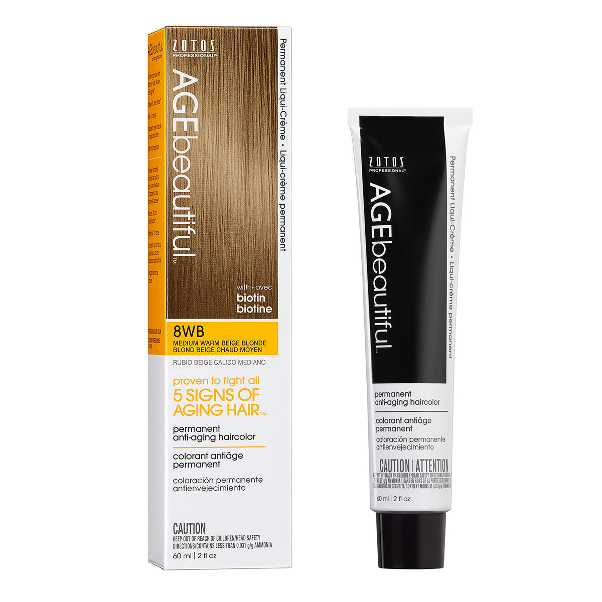 AGE beautiful Permanent Hair Color Cream, 100% Gray Coverage Hair Dye with Biotin Anti-Aging Formula for Fuller, Thicker Hair, Professional Salon Quality
