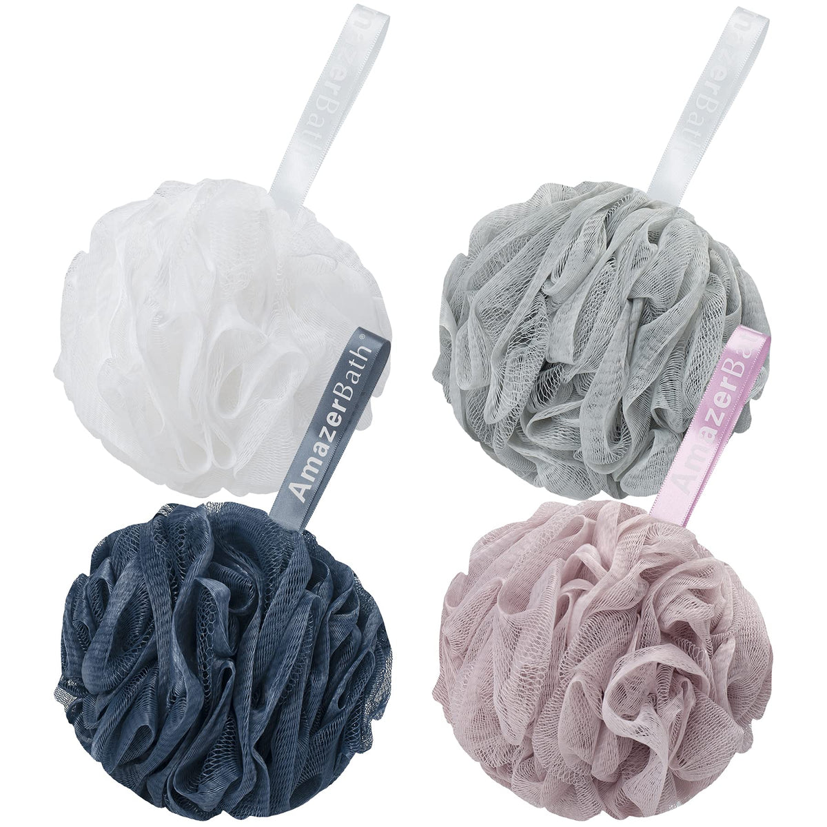 AmazerBath Loofah Sponge 75g/Piece, Exfoliating Bath Sponge Body Scrubber - Loofa Set of 4 - Snow White, Large