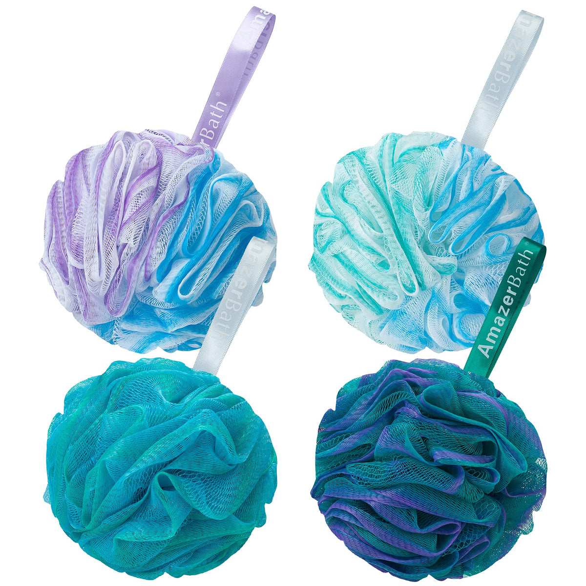 AmazerBath Loofah Sponge 75g/Piece, Exfoliating Bath Sponge Body Scrubber - Loofa Set of 4 - Snow White, Large