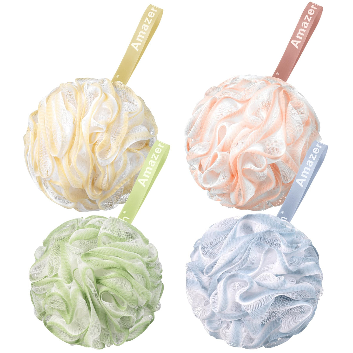 AmazerBath Loofah Sponge 75g/Piece, Exfoliating Bath Sponge Body Scrubber - Loofa Set of 4 - Snow White, Large