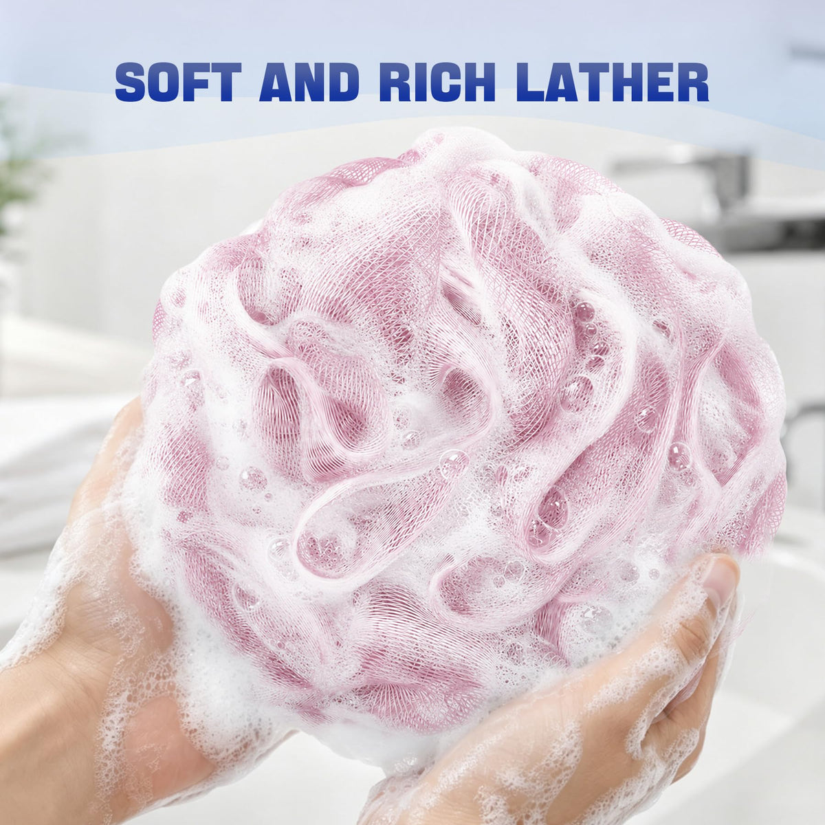 AmazerBath Loofah Sponge 75g/Piece, Exfoliating Bath Sponge Body Scrubber - Loofa Set of 4 - Snow White, Large