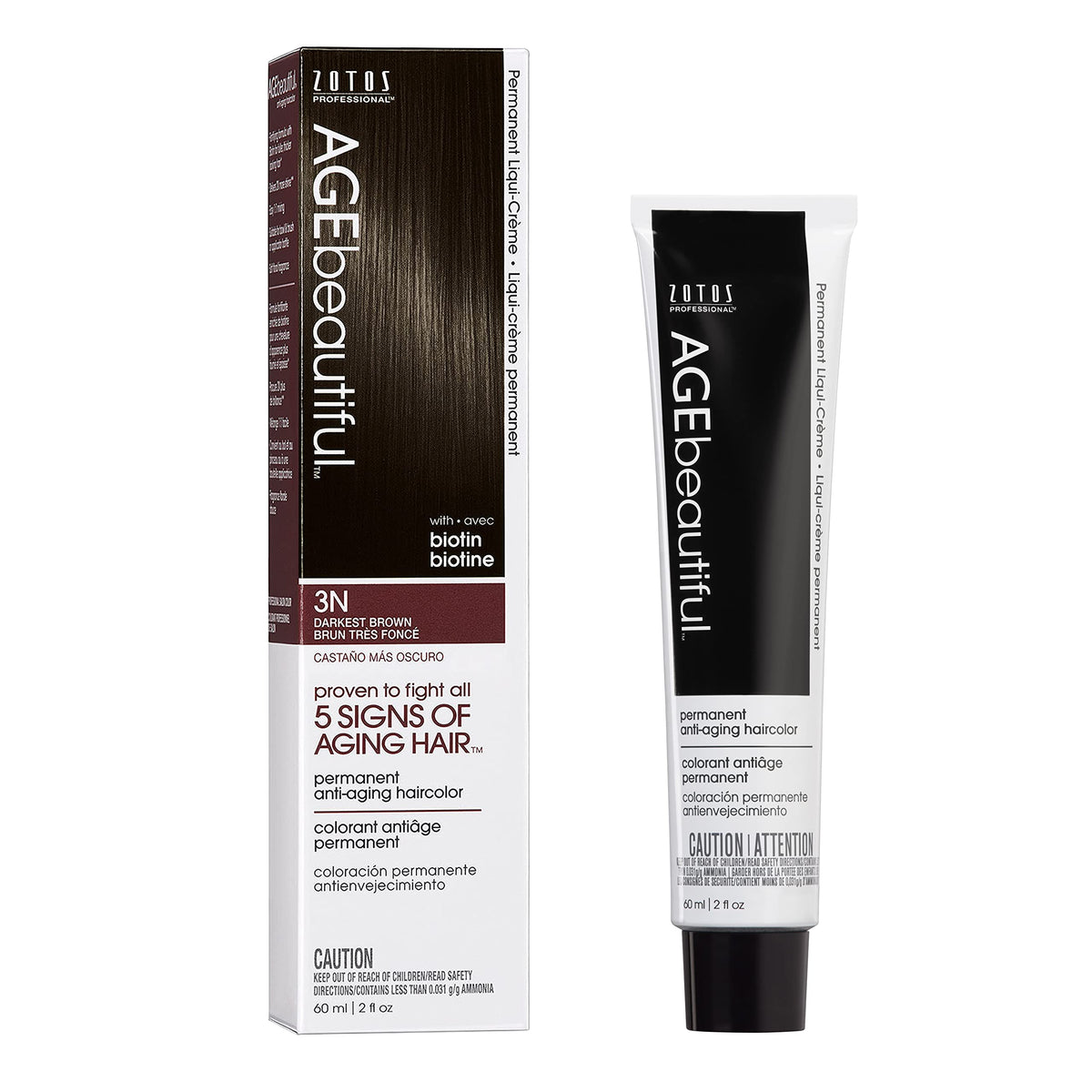 AGE beautiful Permanent Hair Color Cream, 100% Gray Coverage Hair Dye with Biotin Anti-Aging Formula for Fuller, Thicker Hair, Professional Salon Quality
