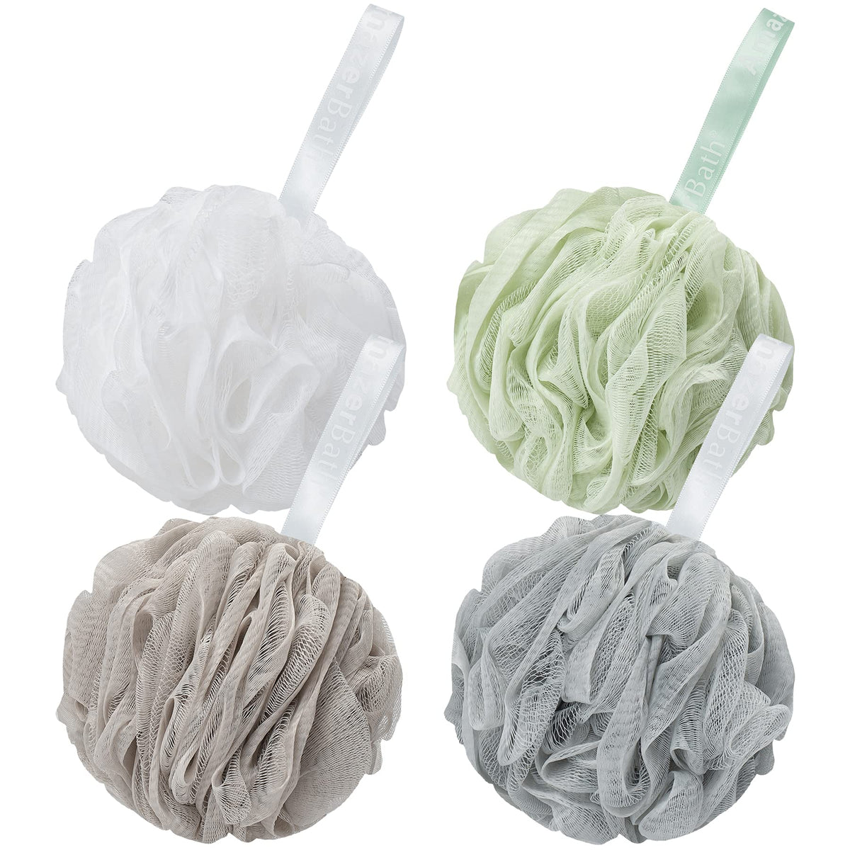 AmazerBath Loofah Sponge 75g/Piece, Exfoliating Bath Sponge Body Scrubber - Loofa Set of 4 - Snow White, Large