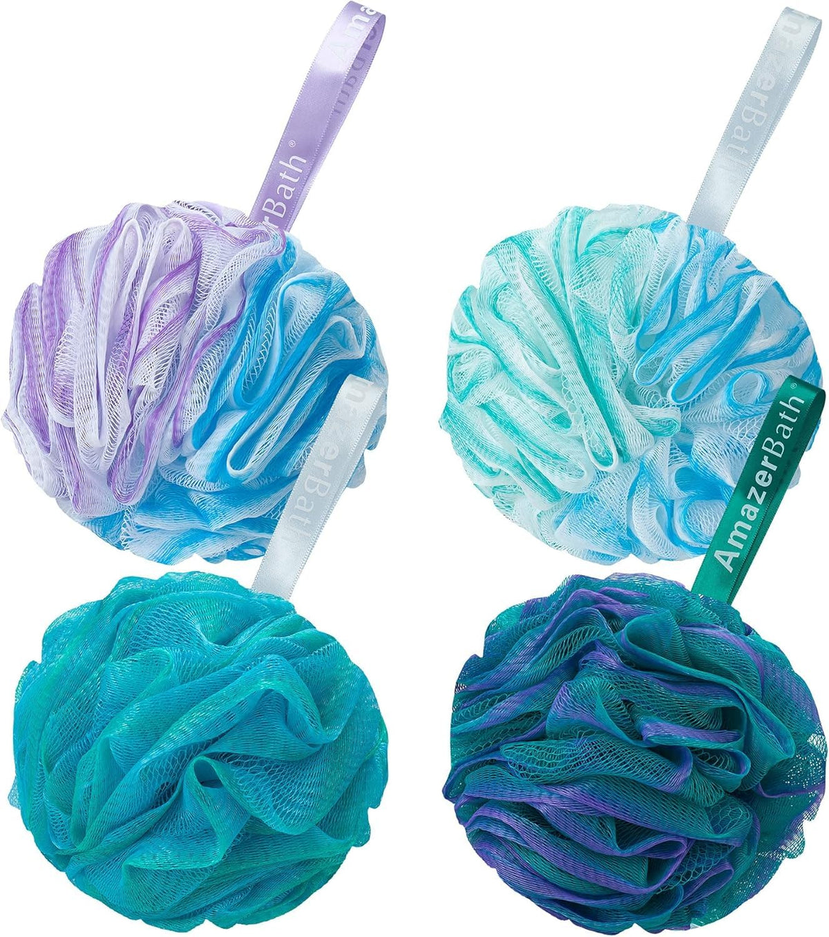 AmazerBath Loofah Sponge 75g/Piece, Exfoliating Bath Sponge Body Scrubber - Loofa Set of 4 - Snow White, Large