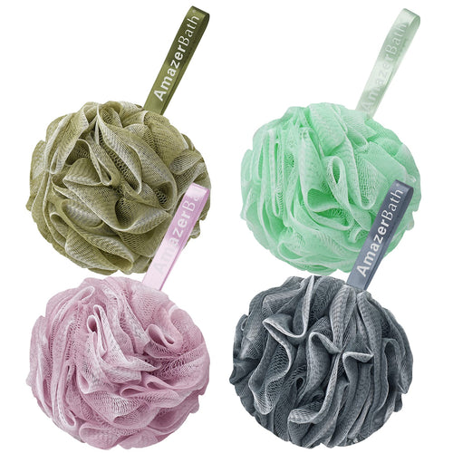 AmazerBath Loofah Sponge 75g/Piece, Exfoliating Bath Sponge Body Scrubber - Loofa Set of 4 - Snow White, Large
