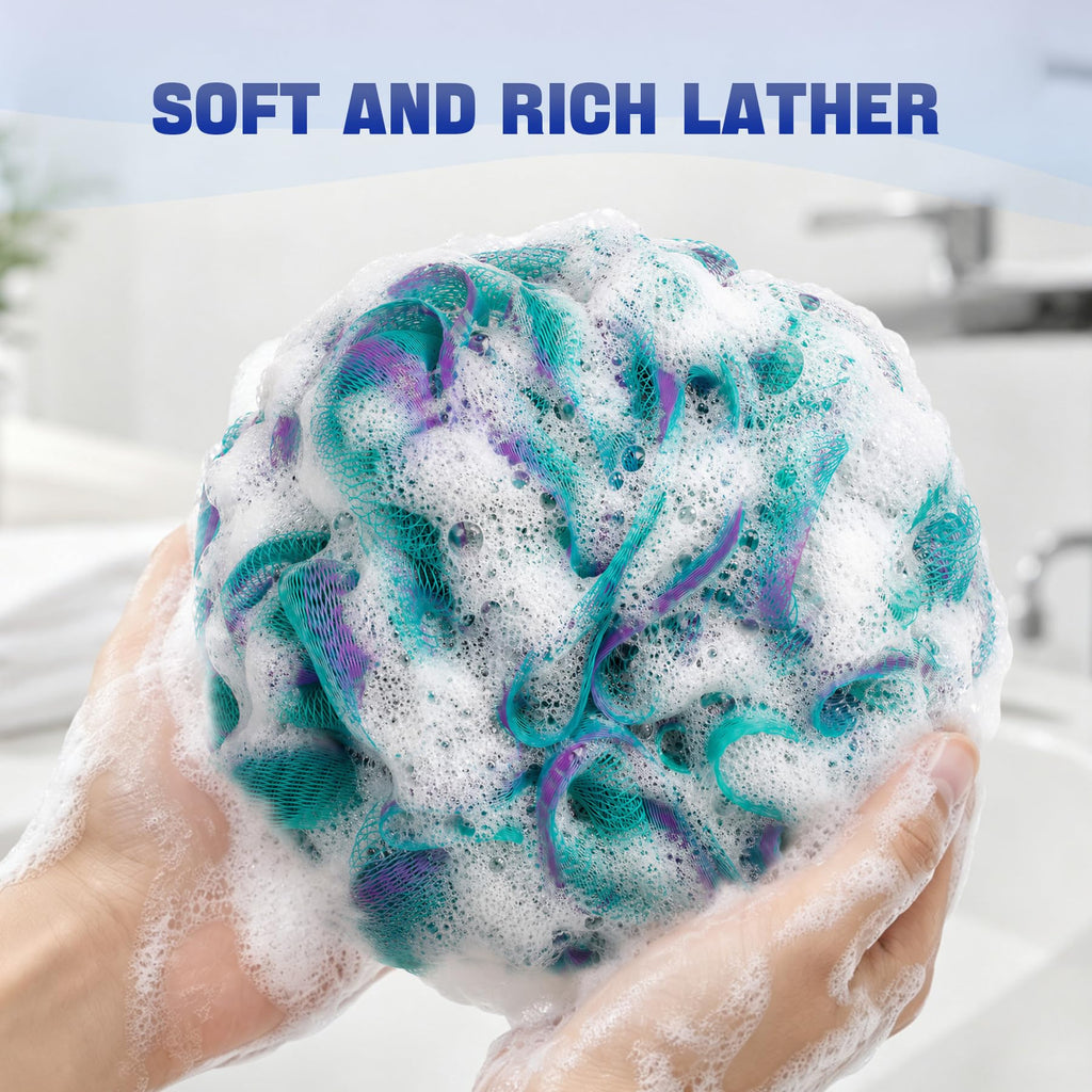 AmazerBath Loofah Sponge 75g/Piece, Exfoliating Bath Sponge Body Scrubber - Loofa Set of 4 - Snow White, Large