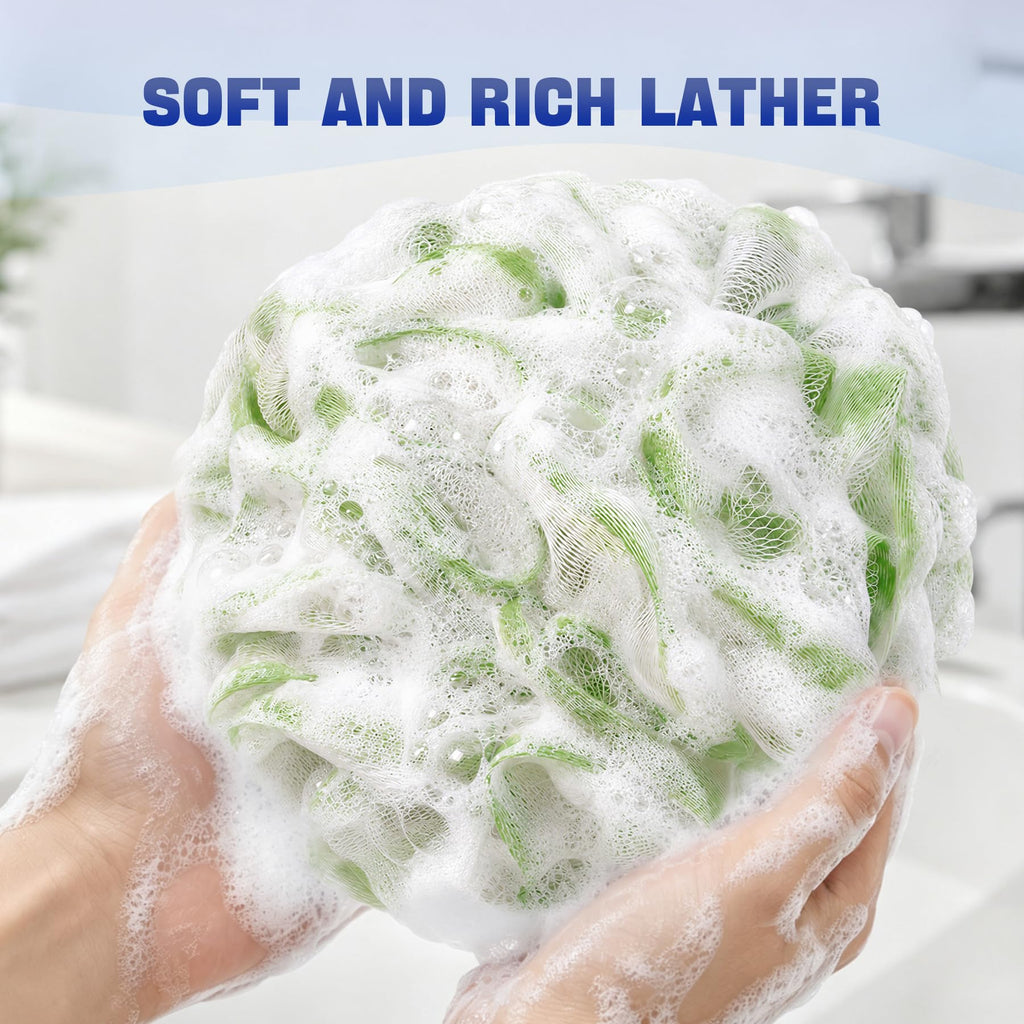 AmazerBath Loofah Sponge 75g/Piece, Exfoliating Bath Sponge Body Scrubber - Loofa Set of 4 - Snow White, Large