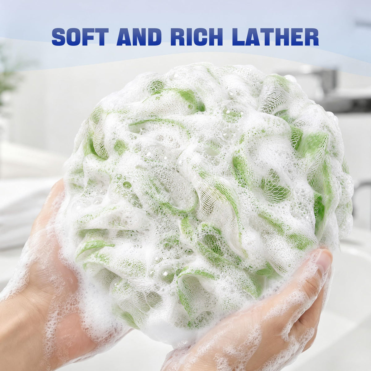 AmazerBath Loofah Sponge 75g/Piece, Exfoliating Bath Sponge Body Scrubber - Loofa Set of 4 - Snow White, Large