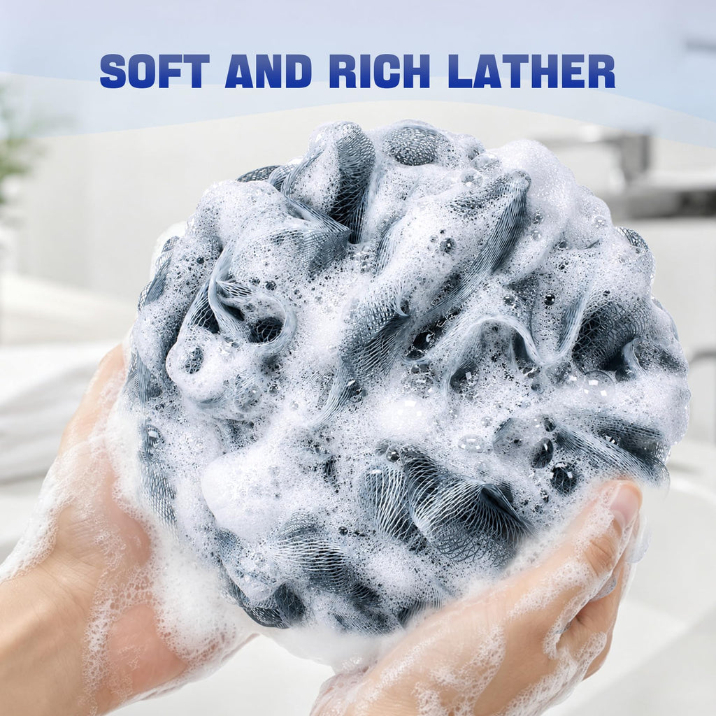 AmazerBath Loofah Sponge 75g/Piece, Exfoliating Bath Sponge Body Scrubber - Loofa Set of 4 - Snow White, Large