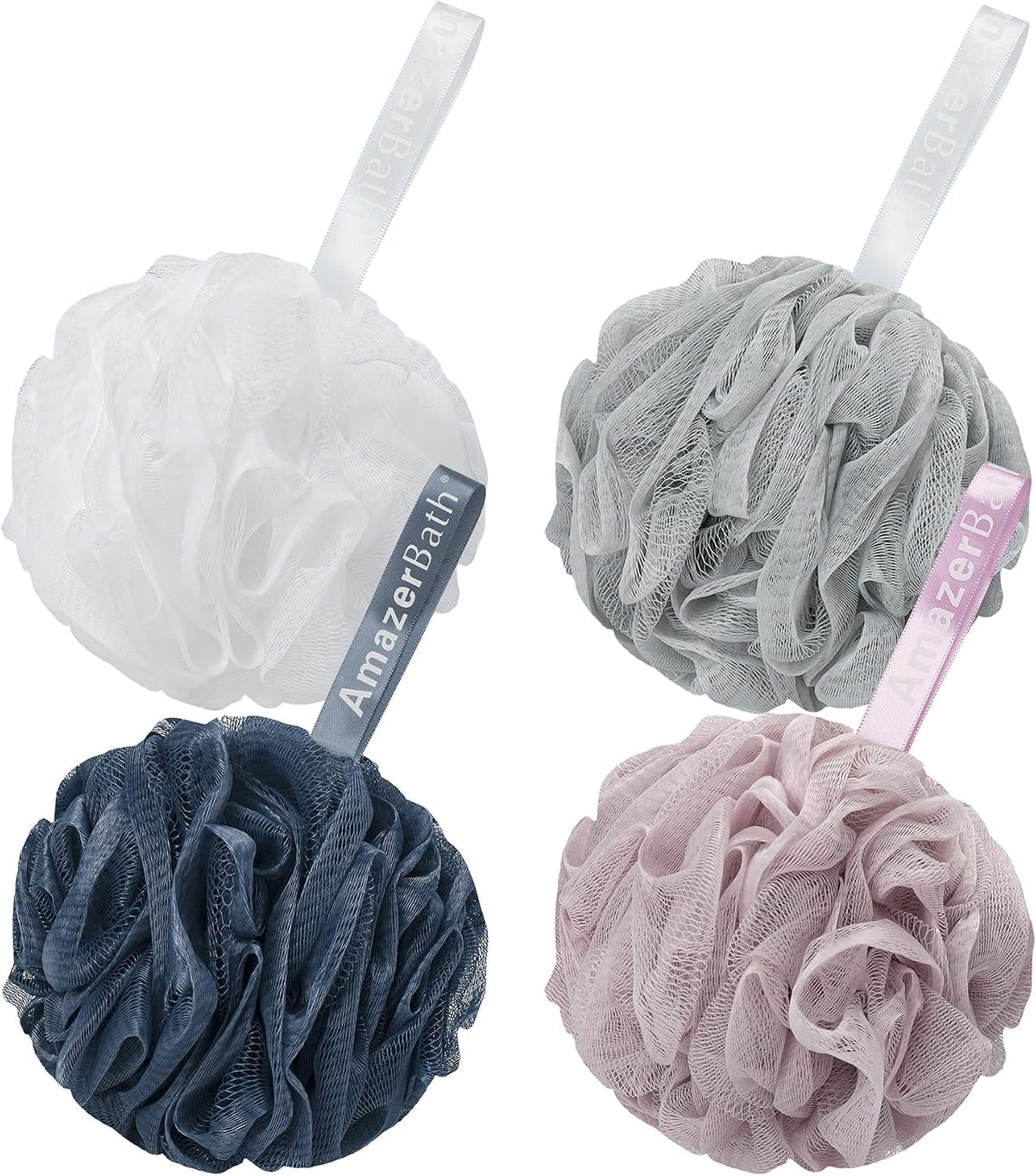 AmazerBath Loofah Sponge 75g/Piece, Exfoliating Bath Sponge Body Scrubber - Loofa Set of 4 - Snow White, Large