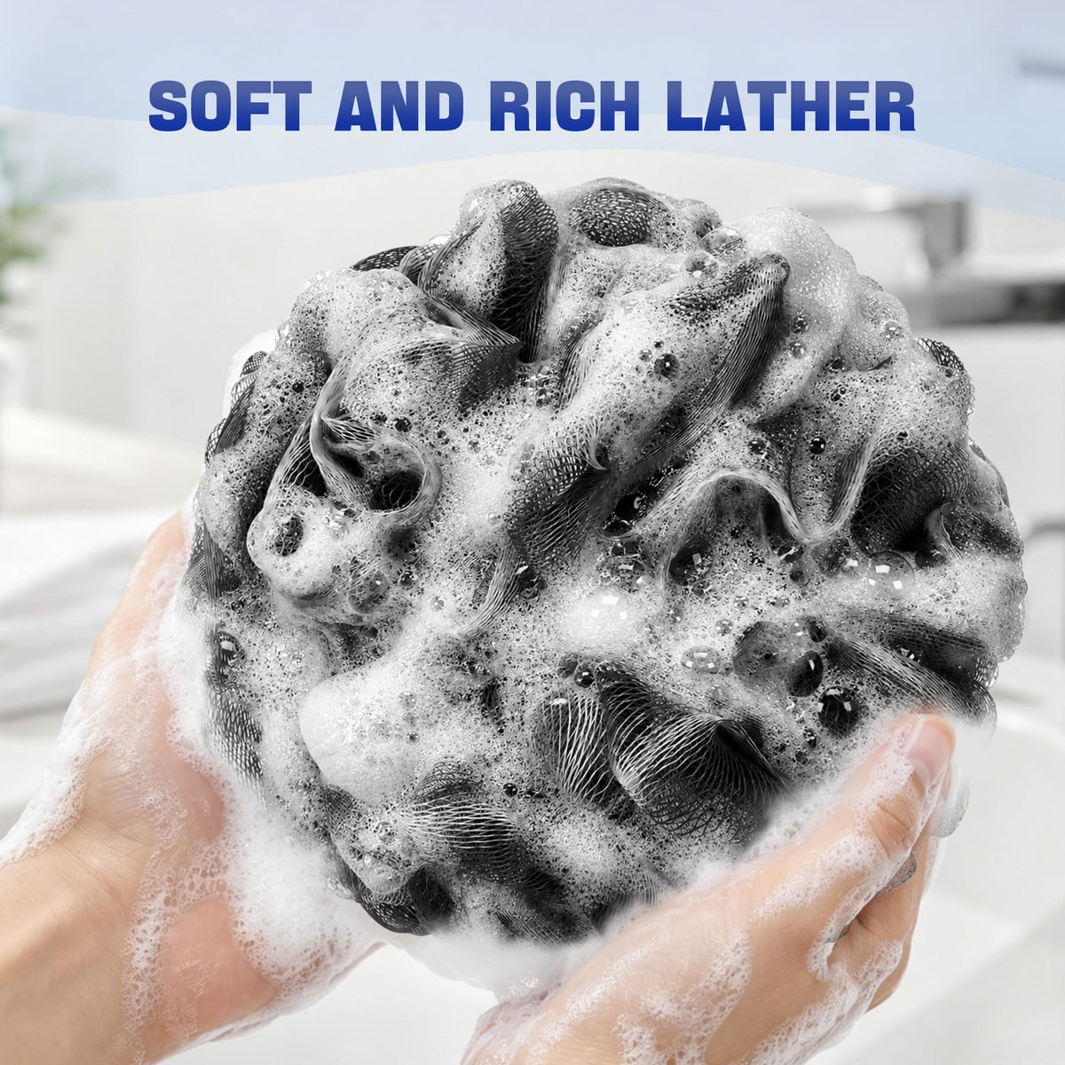 AmazerBath Loofah Sponge 75g/Piece, Exfoliating Bath Sponge Body Scrubber - Loofa Set of 4 - Snow White, Large