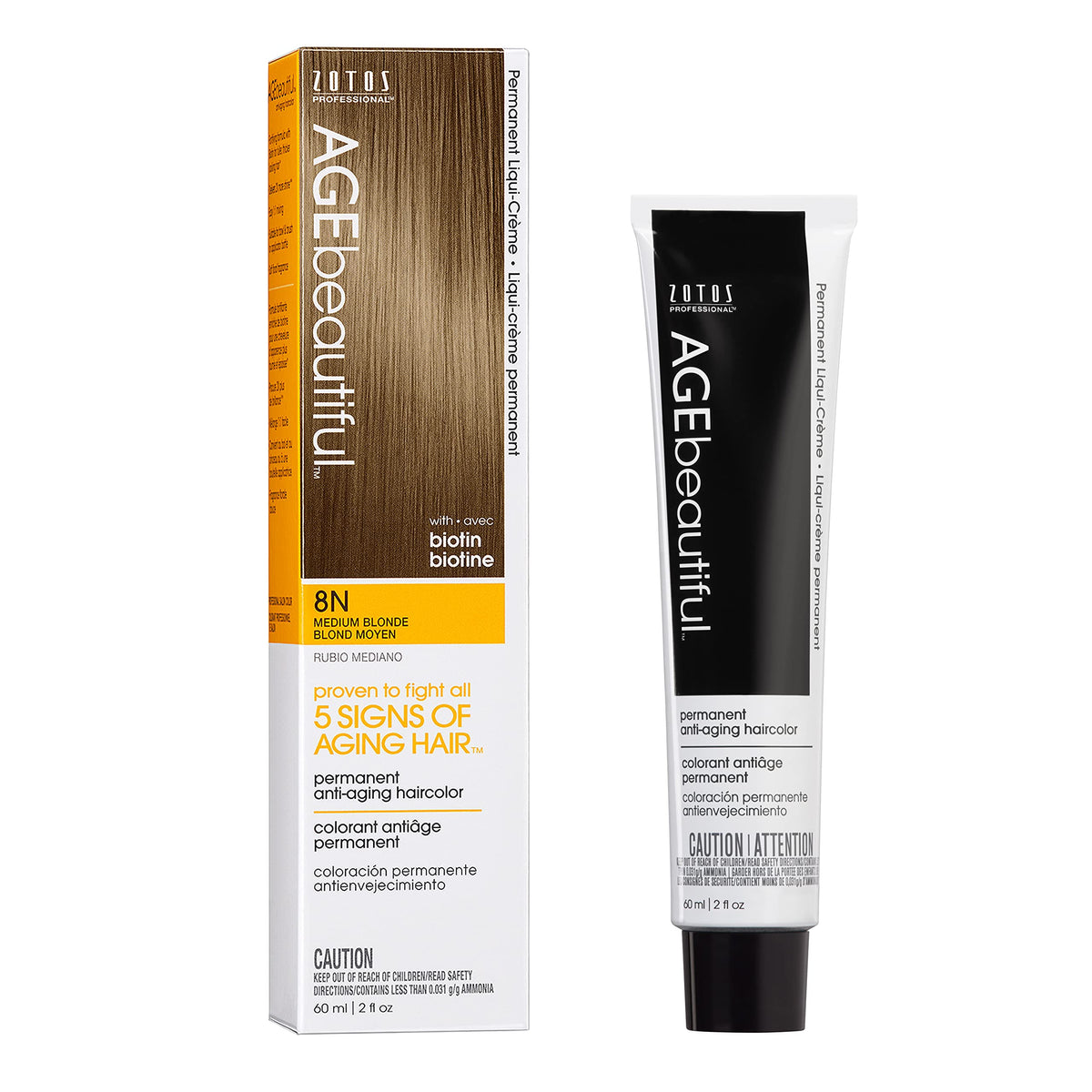 AGE beautiful Permanent Hair Color Cream, 100% Gray Coverage Hair Dye with Biotin Anti-Aging Formula for Fuller, Thicker Hair, Professional Salon Quality