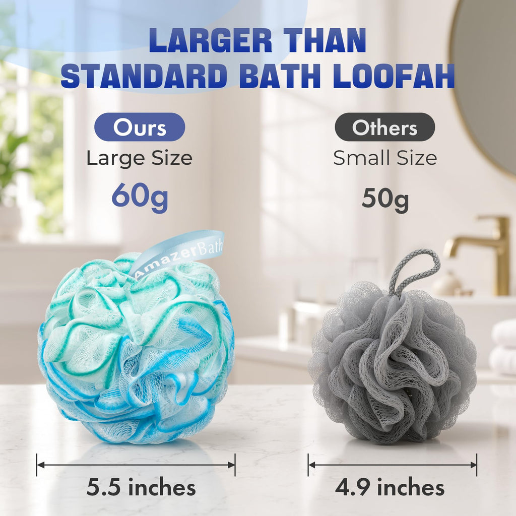 AmazerBath Loofah Sponge 75g/Piece, Exfoliating Bath Sponge Body Scrubber - Loofa Set of 4 - Snow White, Large