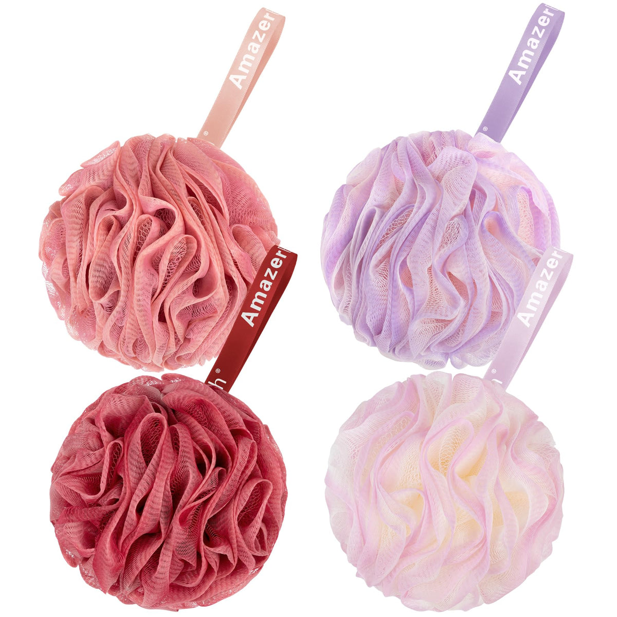 AmazerBath Loofah Sponge 75g/Piece, Exfoliating Bath Sponge Body Scrubber - Loofa Set of 4 - Snow White, Large