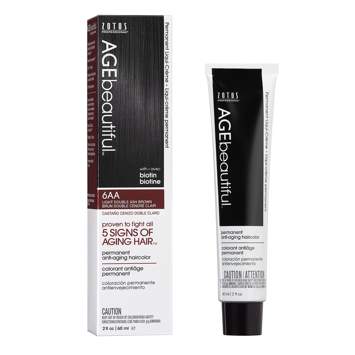AGE beautiful Permanent Hair Color Cream, 100% Gray Coverage Hair Dye with Biotin Anti-Aging Formula for Fuller, Thicker Hair, Professional Salon Quality