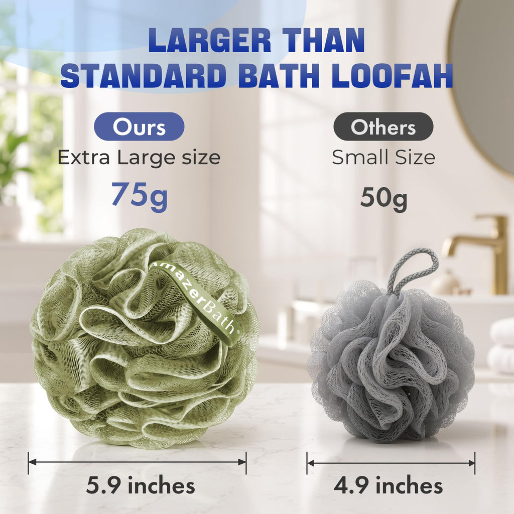 AmazerBath Loofah Sponge 75g/Piece, Exfoliating Bath Sponge Body Scrubber - Loofa Set of 4 - Snow White, Large