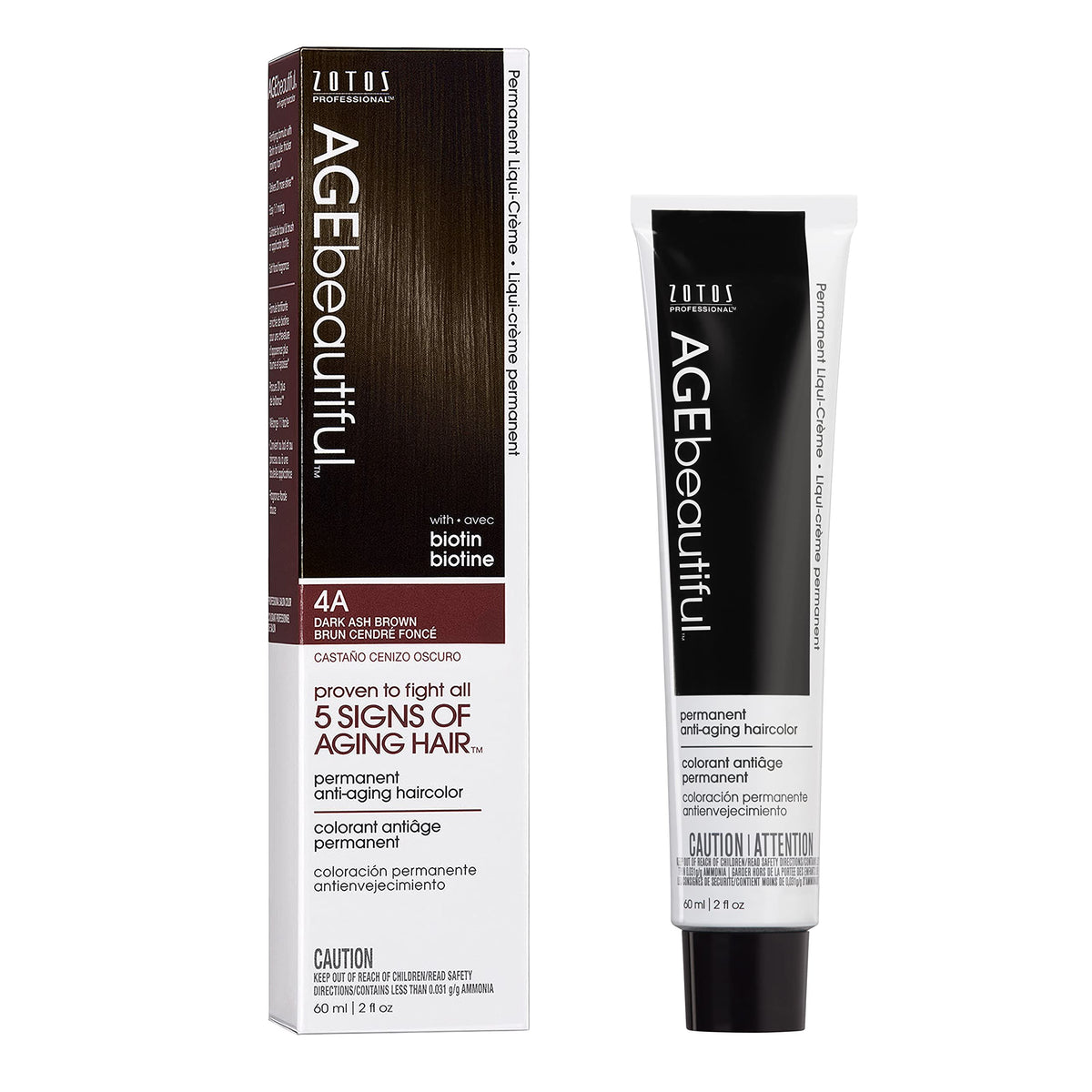 AGE beautiful Permanent Hair Color Cream, 100% Gray Coverage Hair Dye with Biotin Anti-Aging Formula for Fuller, Thicker Hair, Professional Salon Quality
