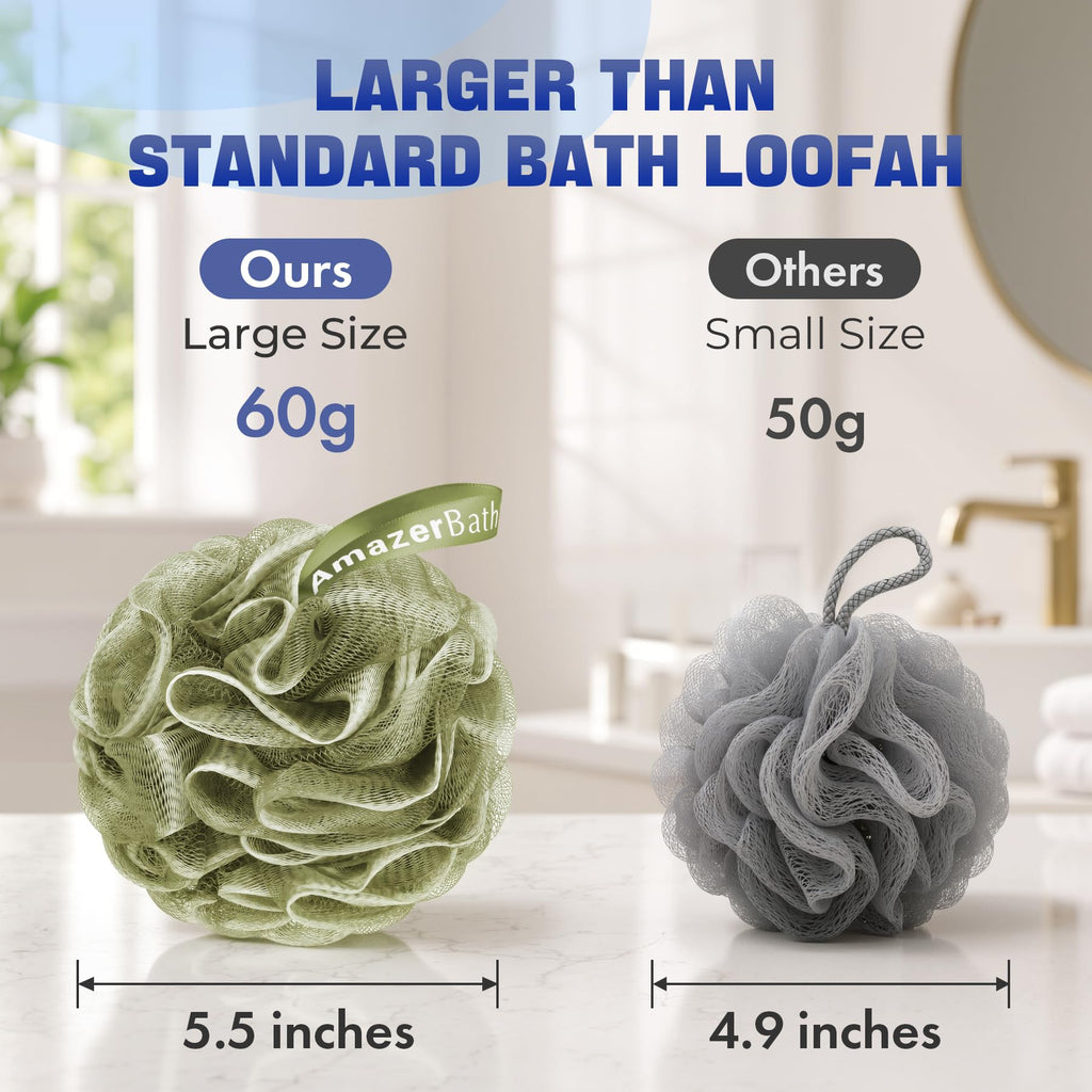 AmazerBath Loofah Sponge 75g/Piece, Exfoliating Bath Sponge Body Scrubber - Loofa Set of 4 - Snow White, Large