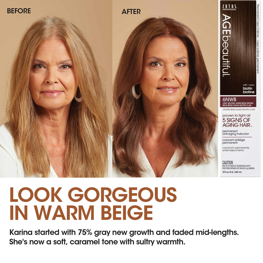 AGE beautiful Permanent Hair Color Cream, 100% Gray Coverage Hair Dye with Biotin Anti-Aging Formula for Fuller, Thicker Hair, Professional Salon Quality